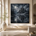 Blue Gray Frozen Lake Moonlit Castle Gothic Wall Art Canvas Print - Image 8