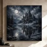 Blue Gray Frozen Lake Moonlit Castle Gothic Wall Art Canvas Print - Image 9