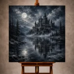 Blue Gray Frozen Lake Moonlit Castle Gothic Wall Art Canvas Print - Image 10