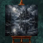 Blue Gray Frozen Lake Moonlit Castle Gothic Wall Art Canvas Print - Image 11
