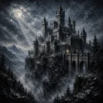 Blue Gray Ravine Moonlit Castle Gothic Wall Art Canvas Print