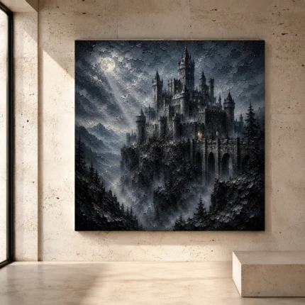 Blue gray cinematic Gothic Wall Art print for elegant interiors. No text or watermarks in design.