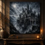 Blue Gray Ravine Moonlit Castle Gothic Wall Art Canvas Print - Image 2