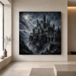 Blue Gray Ravine Moonlit Castle Gothic Wall Art Canvas Print - Image 4