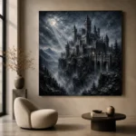 Blue Gray Ravine Moonlit Castle Gothic Wall Art Canvas Print - Image 5