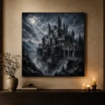 Blue Gray Ravine Moonlit Castle Gothic Wall Art Canvas Print - Image 6