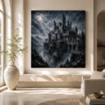 Blue Gray Ravine Moonlit Castle Gothic Wall Art Canvas Print - Image 8