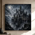 Blue Gray Ravine Moonlit Castle Gothic Wall Art Canvas Print - Image 9