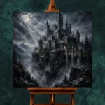 Blue Gray Ravine Moonlit Castle Gothic Wall Art Canvas Print - Image 11
