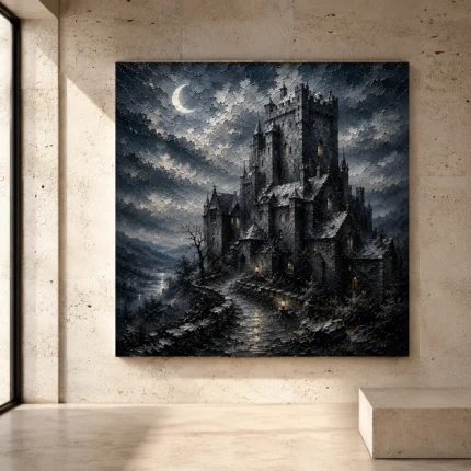 Blue gray romantic Gothic Wall Art print for elegant interiors. No text or watermarks in design.