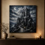 Blue Gray Crescent Moon Castle Gothic Wall Art Canvas Print - Image 6