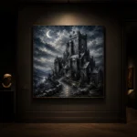 Blue Gray Crescent Moon Castle Gothic Wall Art Canvas Print - Image 7