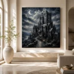 Blue Gray Crescent Moon Castle Gothic Wall Art Canvas Print - Image 8