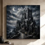 Blue Gray Crescent Moon Castle Gothic Wall Art Canvas Print - Image 9