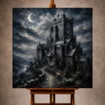 Blue Gray Crescent Moon Castle Gothic Wall Art Canvas Print - Image 10