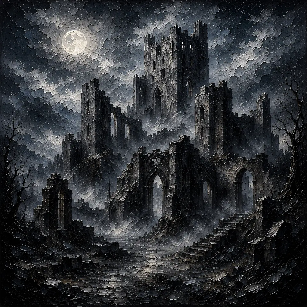 Blue Gray Ruined Castle Gothic Wall Art Canvas Print