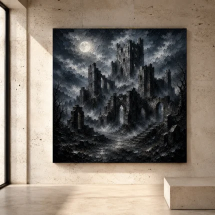 Blue gray moody Gothic Wall Art print for elegant interiors. No text or watermarks in design.