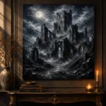 Blue Gray Ruined Castle Gothic Wall Art Canvas Print - Image 2