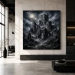 Blue Gray Ruined Castle Gothic Wall Art Canvas Print - Image 3