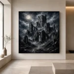 Blue Gray Ruined Castle Gothic Wall Art Canvas Print - Image 4
