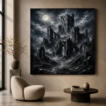Blue Gray Ruined Castle Gothic Wall Art Canvas Print - Image 5