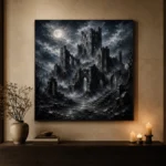 Blue Gray Ruined Castle Gothic Wall Art Canvas Print - Image 6