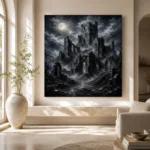 Blue Gray Ruined Castle Gothic Wall Art Canvas Print - Image 8