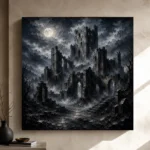 Blue Gray Ruined Castle Gothic Wall Art Canvas Print - Image 9