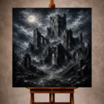 Blue Gray Ruined Castle Gothic Wall Art Canvas Print - Image 10