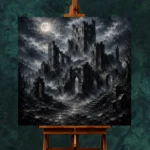 Blue Gray Ruined Castle Gothic Wall Art Canvas Print - Image 11