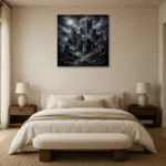Blue Gray Ruined Castle Gothic Wall Art Canvas Print showcased in an elegant minimalist interior