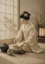 Serene Ivory Kimono Japanese Geisha Art Canvas Print