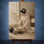 Serene Ivory Kimono Japanese Geisha Art Canvas Print - Image 2