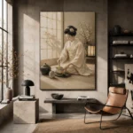 Serene Ivory Kimono Japanese Geisha Art Canvas Print - Image 3