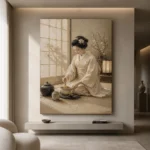 Serene Ivory Kimono Japanese Geisha Art Canvas Print - Image 4