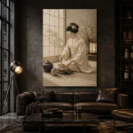 Serene Ivory Kimono Japanese Geisha Art Canvas Print - Image 5