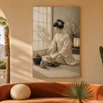 Serene Ivory Kimono Japanese Geisha Art Canvas Print - Image 6