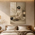 Serene Ivory Kimono Japanese Geisha Art Canvas Print - Image 8