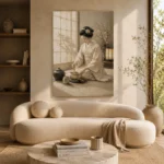Serene Ivory Kimono Japanese Geisha Art Canvas Print - Image 9