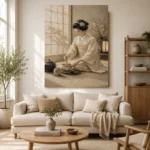 Serene Ivory Kimono Japanese Geisha Art Canvas Print - Image 10