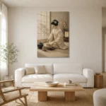 Serene Ivory Kimono Japanese Geisha Art Canvas Print styled in a refined neutral interior