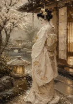 Quiet Luxury Ivory Kimono Japanese Geisha Art Canvas Print