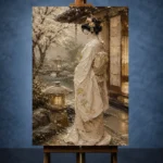 Quiet Luxury Ivory Kimono Japanese Geisha Art Canvas Print - Image 2