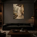 Quiet Luxury Ivory Kimono Japanese Geisha Art Canvas Print shown in a warm modern interior
