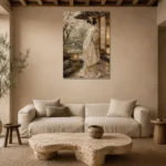 Quiet Luxury Ivory Kimono Japanese Geisha Art Canvas Print presented in a sophisticated home setting