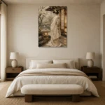Quiet Luxury Ivory Kimono Japanese Geisha Art Canvas Print showcased in an elegant minimalist interior