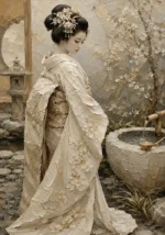 Serene Ivory Zen Garden Japanese Geisha Art Canvas Print