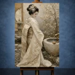 Serene Ivory Zen Garden Japanese Geisha Art Canvas Print - Image 2