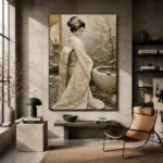 Serene Ivory Zen Garden Japanese Geisha Art Canvas Print - Image 3