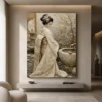 Serene Ivory Zen Garden Japanese Geisha Art Canvas Print - Image 4
